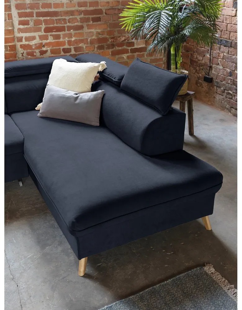 Тъмносин кадифен U-образен ъглов диван (десен ъгъл) Sweet Harmony - Miuform