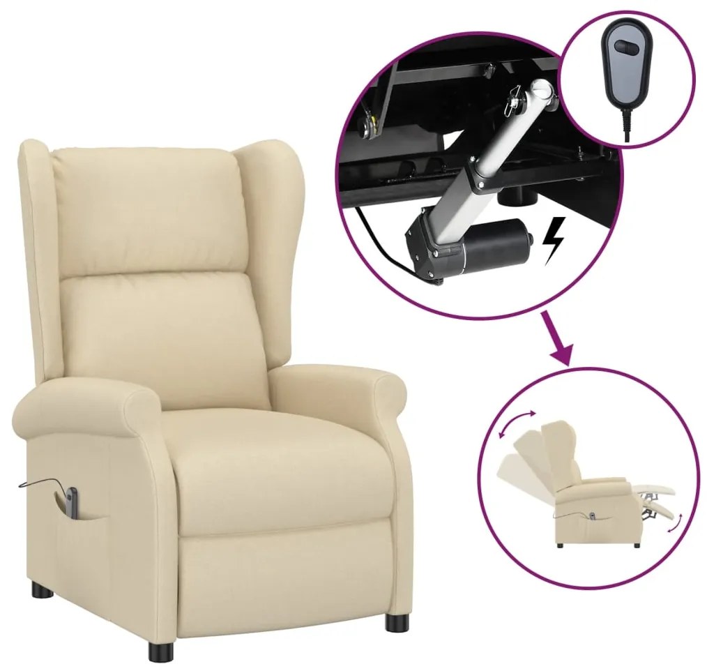 3098328 vidaXL Wingback електрически реклайнер стол, кремав, текстил