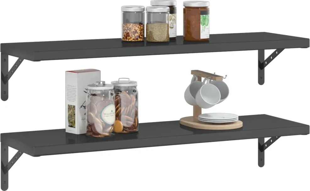 Стенни рафтове 2 бр 100x30x3 см черни неръждаема стомана