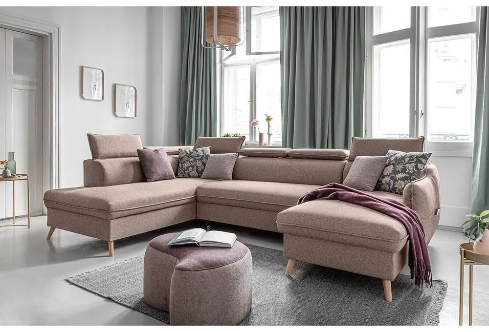 Бежов разтегателен диван в буквата "U", ляв ъгъл Sweet Harmony - Miuform