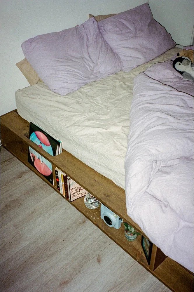 Кафяво двойно легло от борова дървесина с решетка 180x200 cm Ziggy - Karup Design