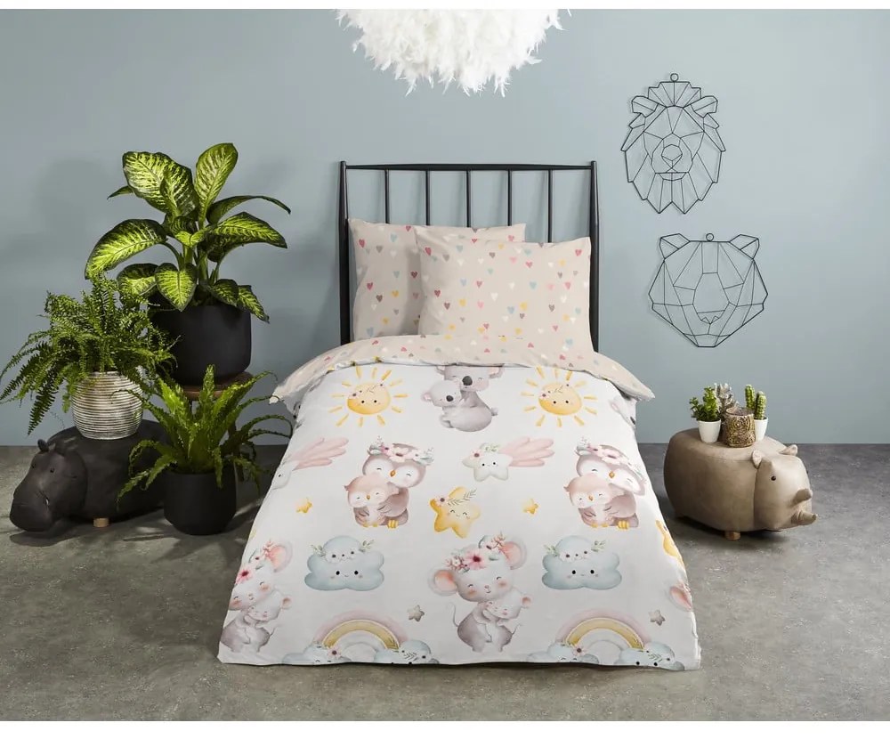 Кафяво-бежово памучно детско спално бельо за детско креватче 100x135 cm Hugs – Good Morning