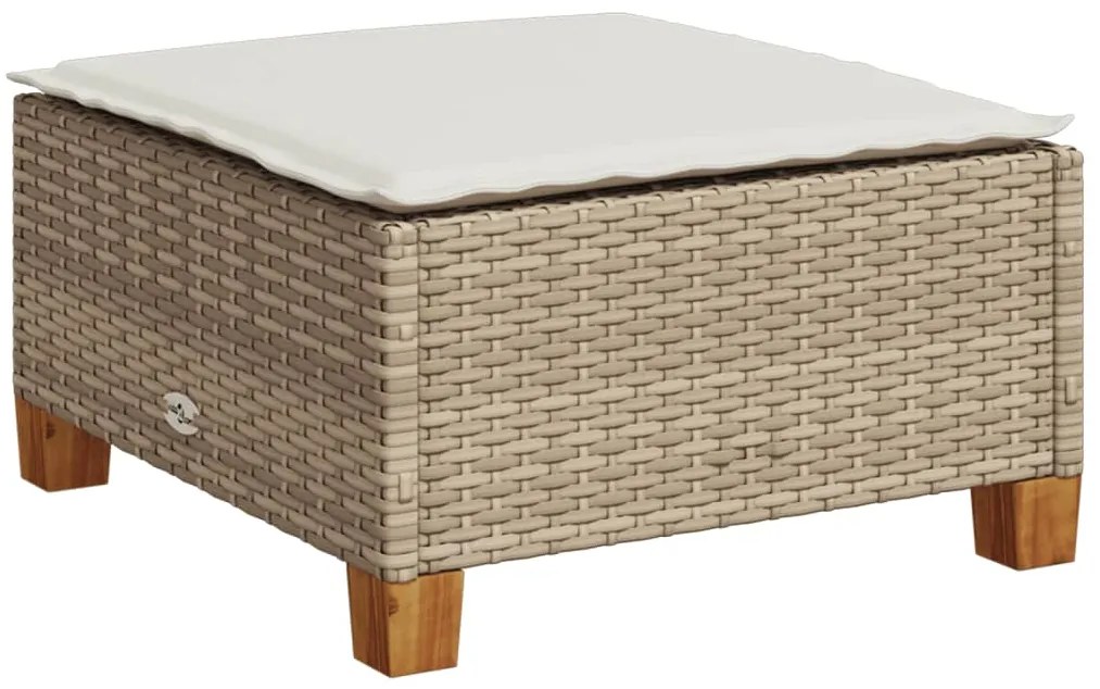 365913 vidaXL Градинска табуретка с възглавница Бежов 63,5x56x32 см полиратан