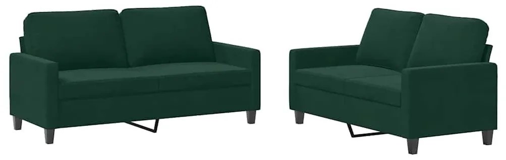 3201498 vidaXL Комплект дивани от 2 части с възглавници, тъмнозелен, кадифе