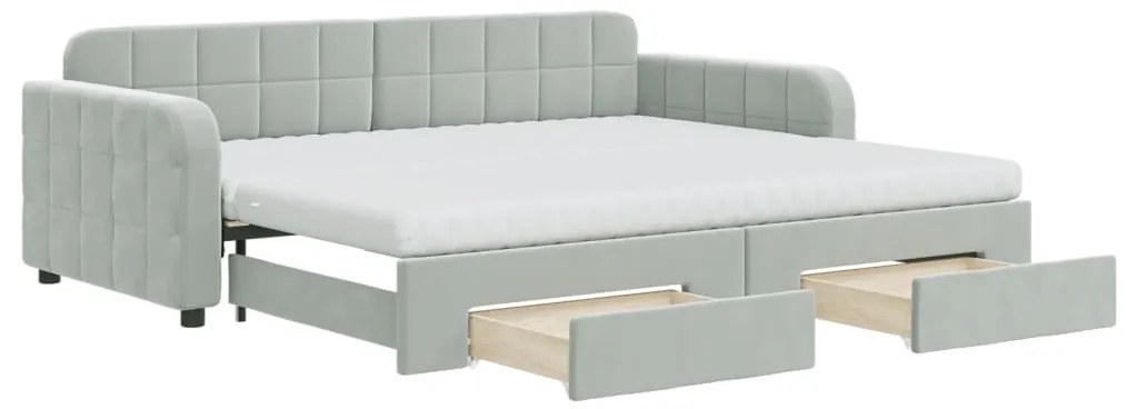 3197001 vidaXL Канапе с изтеглящо легло и чекмеджета светлосив 90x200см кадифе