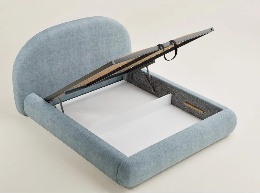 Светлосиньо двойно легло 140x200 cm тапицирано с място за съхранение с включена подматрачна рамка Maumere – Maison de Rêve