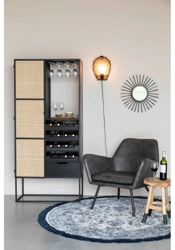 Черна ратанова стойка за вино за 16 бутилки, 80x175 cm Guuji - White Label