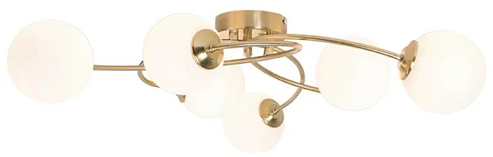 Модерна таванна лампа златиста с опалово стъкло 6-лампа - Атина
