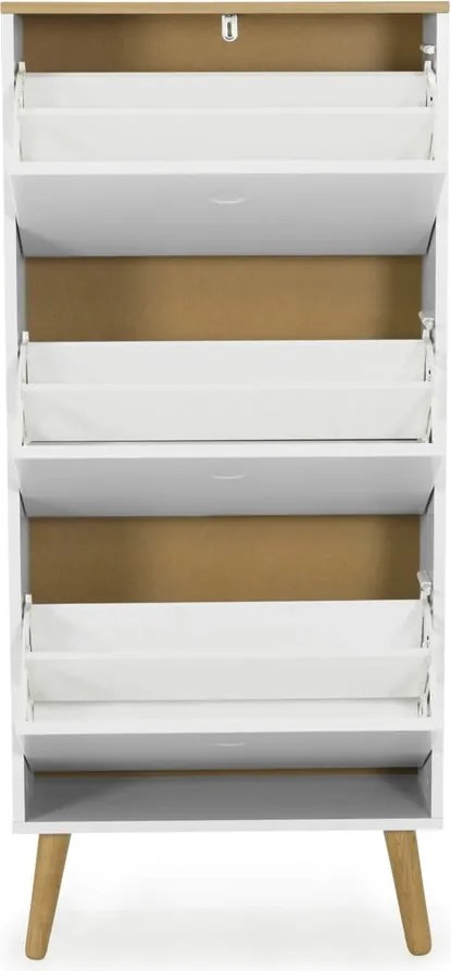 Бяла етажерка за обувки с крака от дъбово дърво с 3 копчета Dot - Tenzo