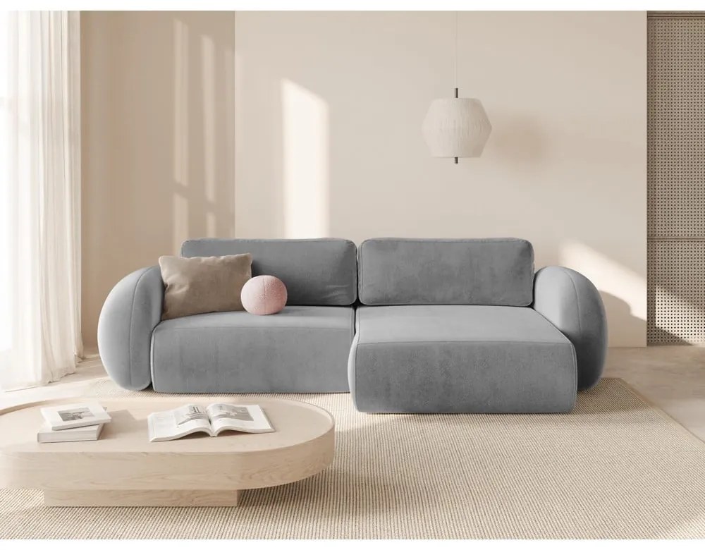 Светлосив кадифен сгъваем/с място за съхранение ъглов диван Tonale – Cosmopolitan Design