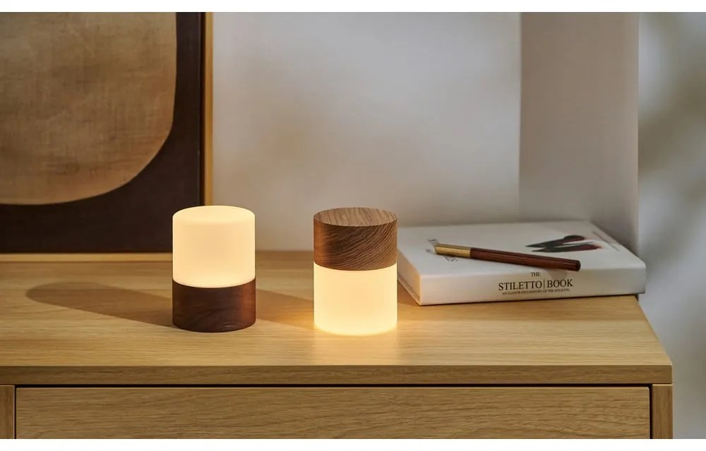 Тъмнокафява настолна лампа със стъклен абажур (височина 10,5 cm) Lemelia - Gingko