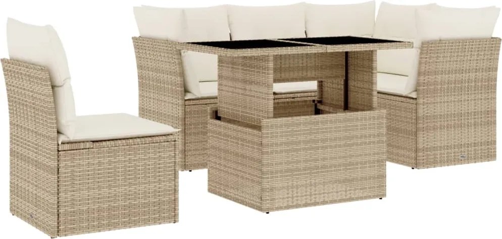3266588 vidaXL Градински диван с възглавници, 6 части, бежов полиратан