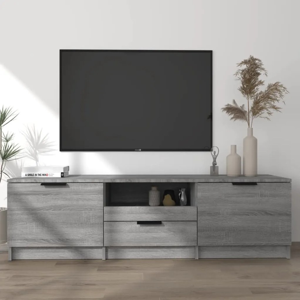 817112 vidaXL ТB шкаф, сив сонома, 140x35x40 см, инженерно дърво