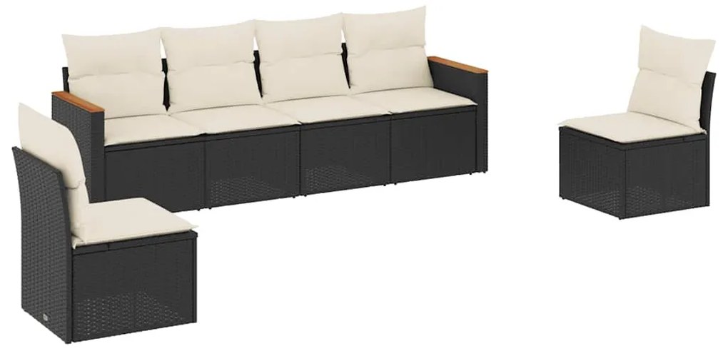 3258262 vidaXL Градински диван с възглавници, 6 части, черен, полиратан