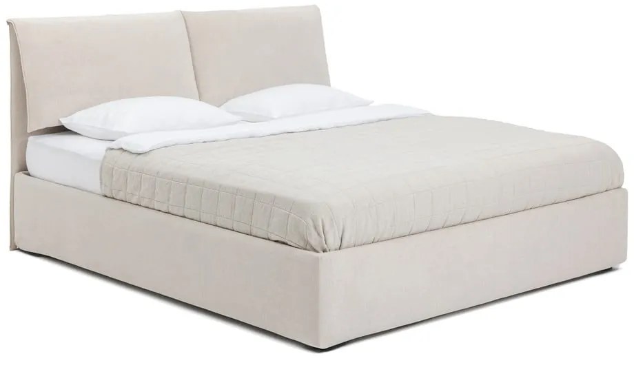 Бежово тапицирано двойно легло с място за съхранение и включена подматрачна рамка 160x200 cm Thessa Pillow – Bonami Selection