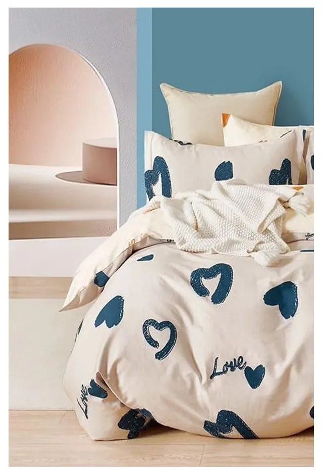 Бежово двойно удължено спално бельо от памук Renforcé с включен долен чаршаф 4 части 200x220 cm Amore – Mila Home