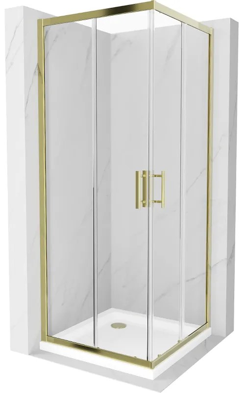Квадратна душкабина Mexen Rio 80 x 80 см, прозрачна, златна + поддушово корито Flat, бяло - 860-080-080-50-00-4010G