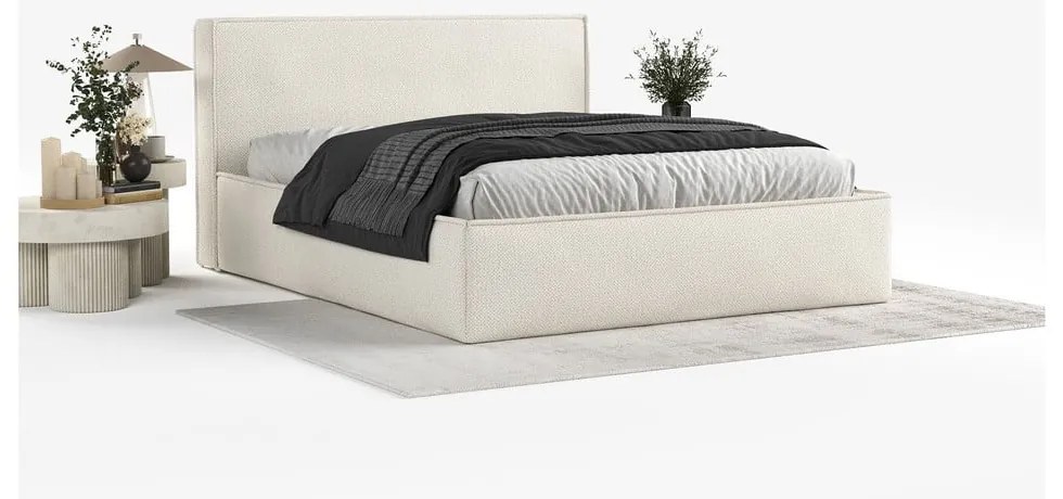 Бежово двойно легло 180x200 cm тапицирано с място за съхранение с включена подматрачна рамка Lounge L – Maison de Rêve