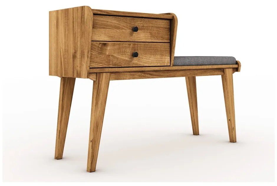 Пейка с чекмеджета от дъбова дървесина със светлосива седалка Retro - The Beds
