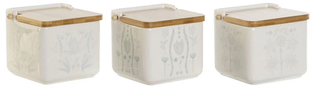 Солница с Капак DKD Home Decor Син Бял Зелен Люляк Бамбук Scandi 750 ml 14 x 12,5 x 12 cm (3 броя)