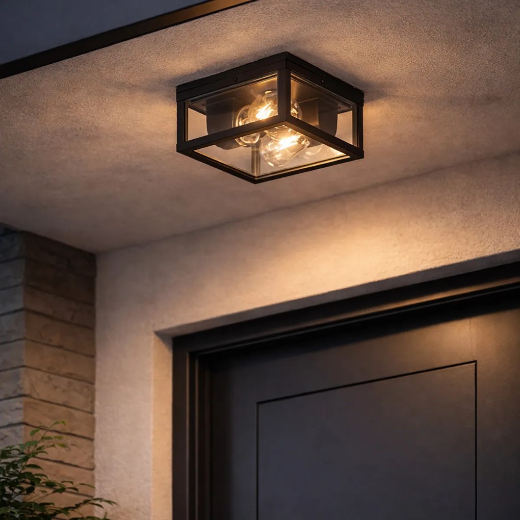 Индустриален външен плафон черен със сензор за движение IP44 - Charlois