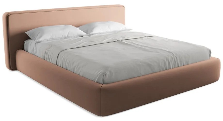 Светлорозово двойно тапицирано легло с място за съхранение и включена подматрачна рамка 180x200 cm Kiana – Makamii