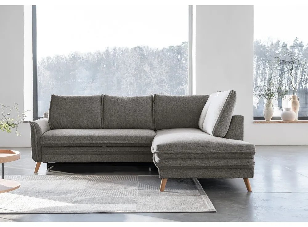 Сив разтегателен ъглов диван (десен ъгъл) Charming Charlie – Miuform