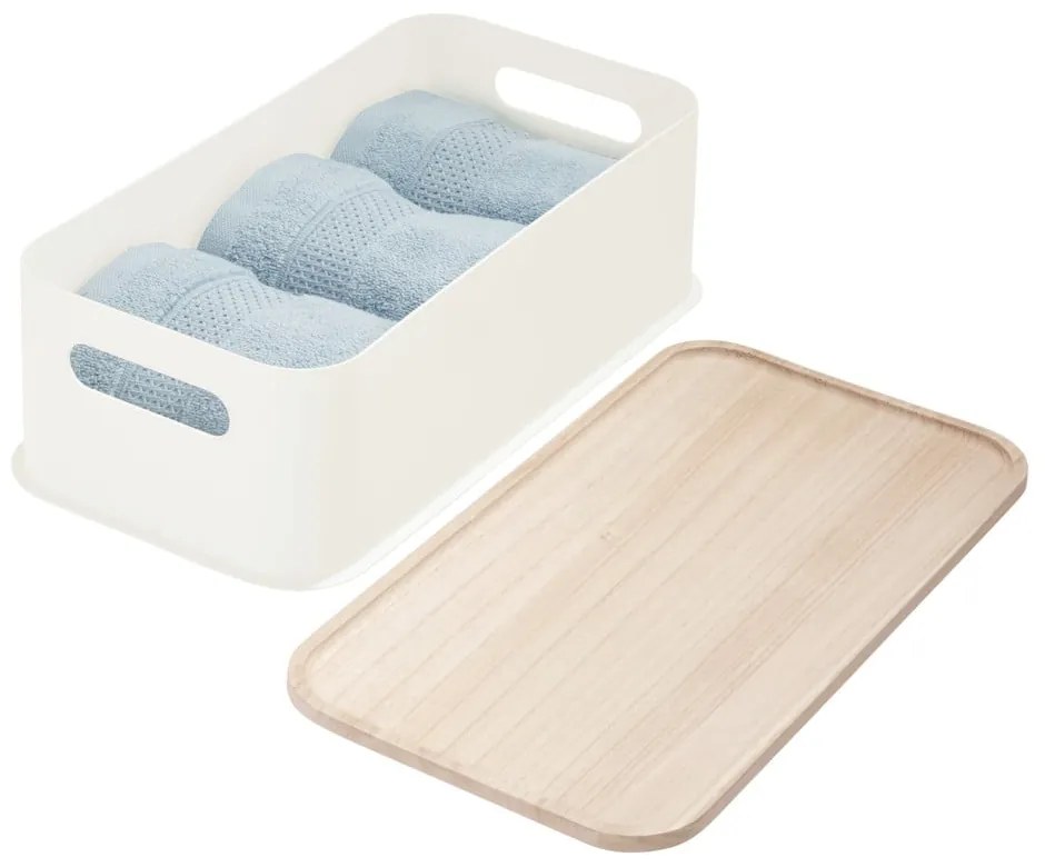 Бяла кутия за съхранение с капак, изработена от пауловния Дърво с дръжки, 21,3 x 43 cm Eco - iDesign