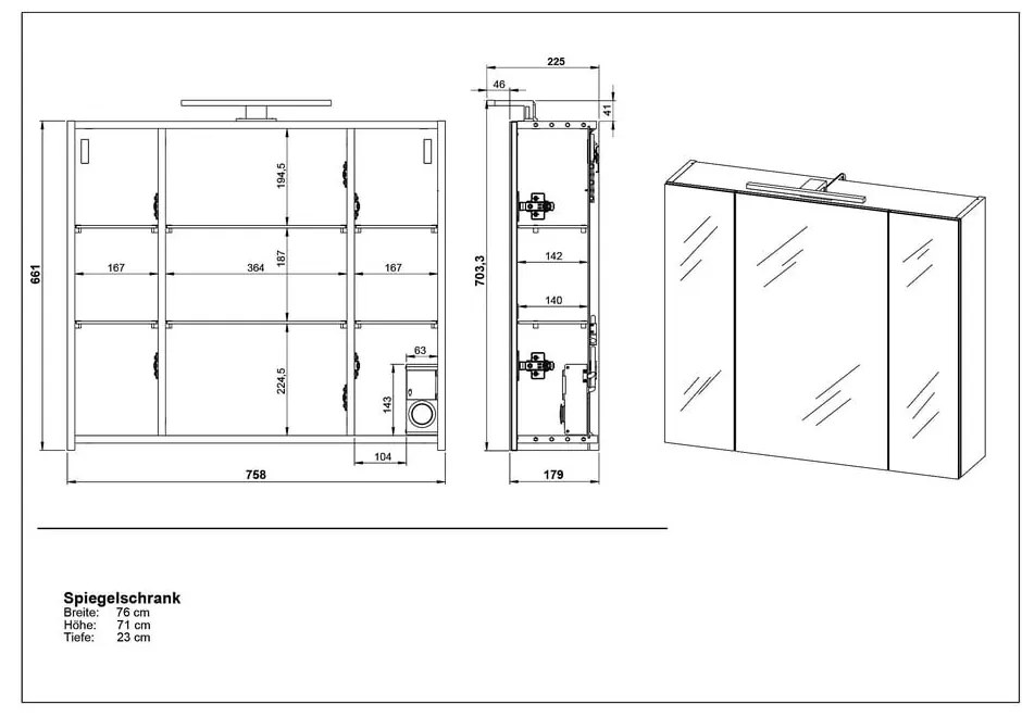 Бял шкаф за баня с огледало 76x71 cm - Germania
