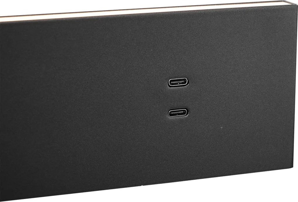 Комплект от 2 модерни стенни лампи черни регулируеми с USB-C вкл. LED - Modric