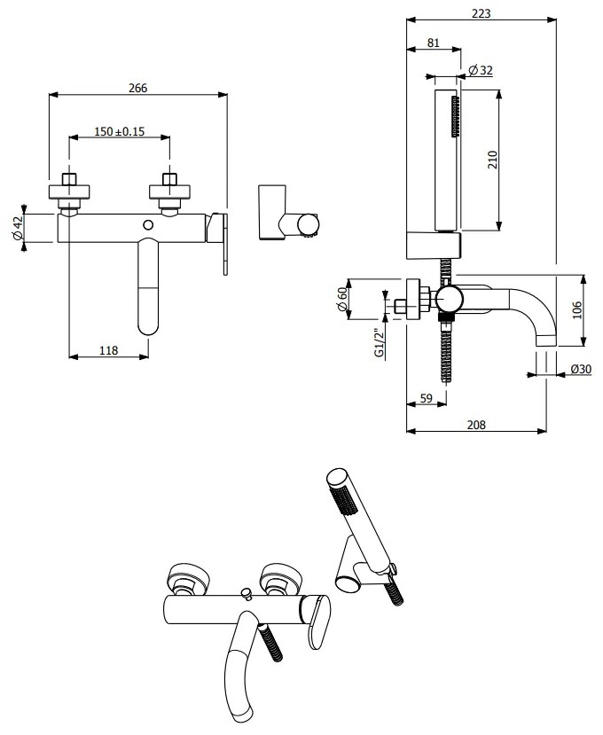 Кран баня Vicario Slim-Inox