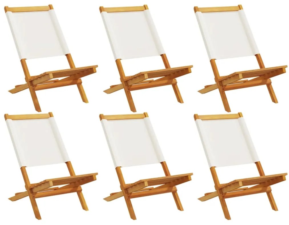 3214638 vidaXL Сгъваеми градински столове, 6 бр, кремави, плат и дърво масив