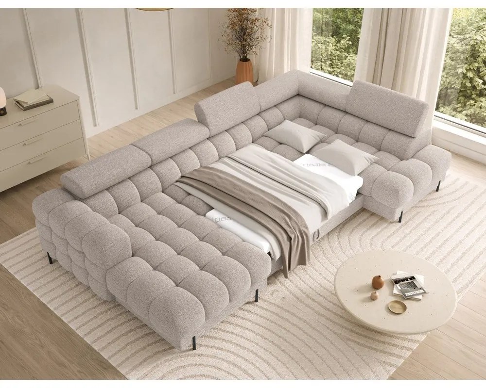 Бежов разтегателен ъглов диван от букле (десен ъгъл U форма) Feraria – ELTAP