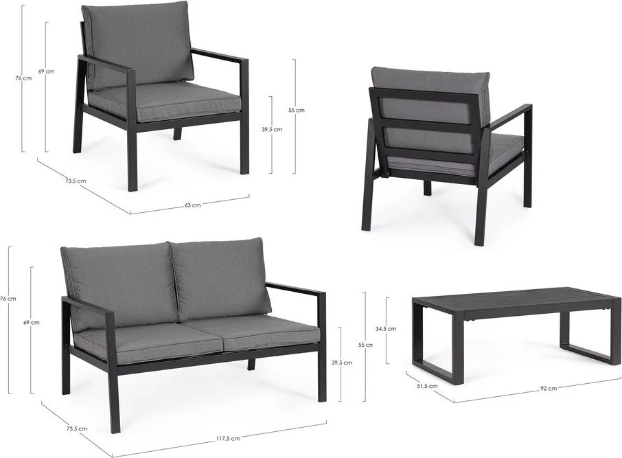 Антрацитен алуминиев градински комплект за отдих за 4 Hilde – Bizzotto