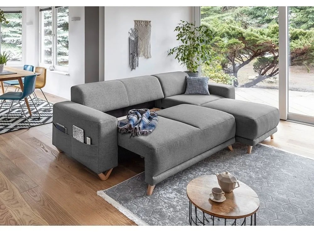 Сив разтегателен/с място за съхранение ъглов диван Classy Sophie – Miuform