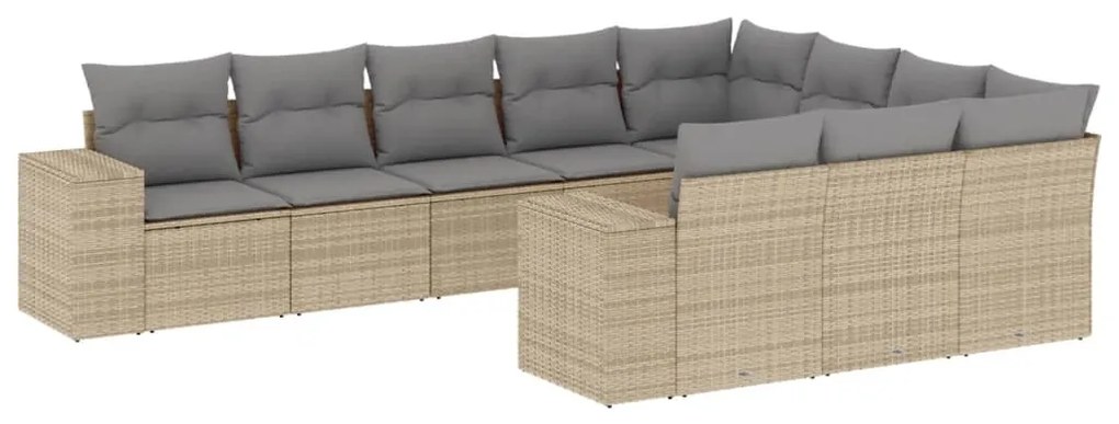 3255426 vidaXL Градински диван с възглавници, 10 части, бежов полиратан