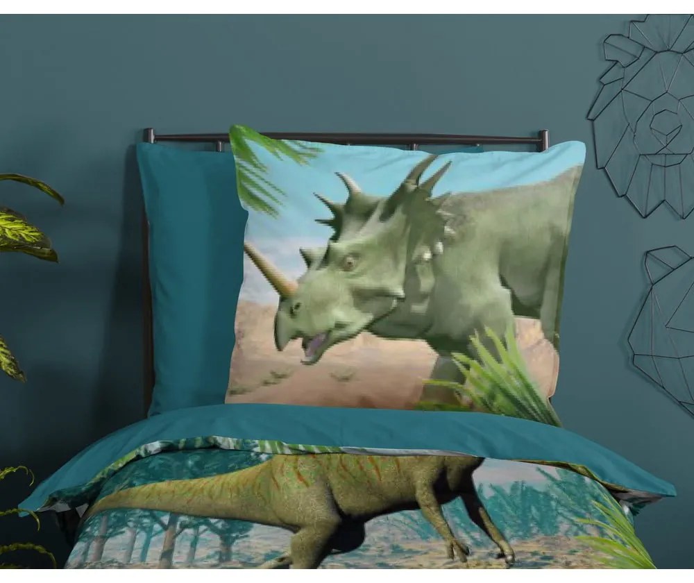 Зелено-синьо единично памучно детско спално бельо 140x200 cm Dino – Good Morning