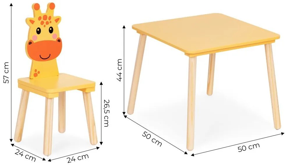 Детско обзавеждане - маса и 2 стола с подлакътници във формата на жираф