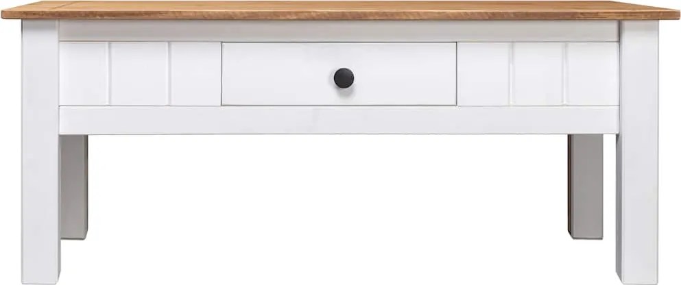 282684 vidaXL Кафе маса, бяла, 100x60x43,5 см, бор масив, Panama Range