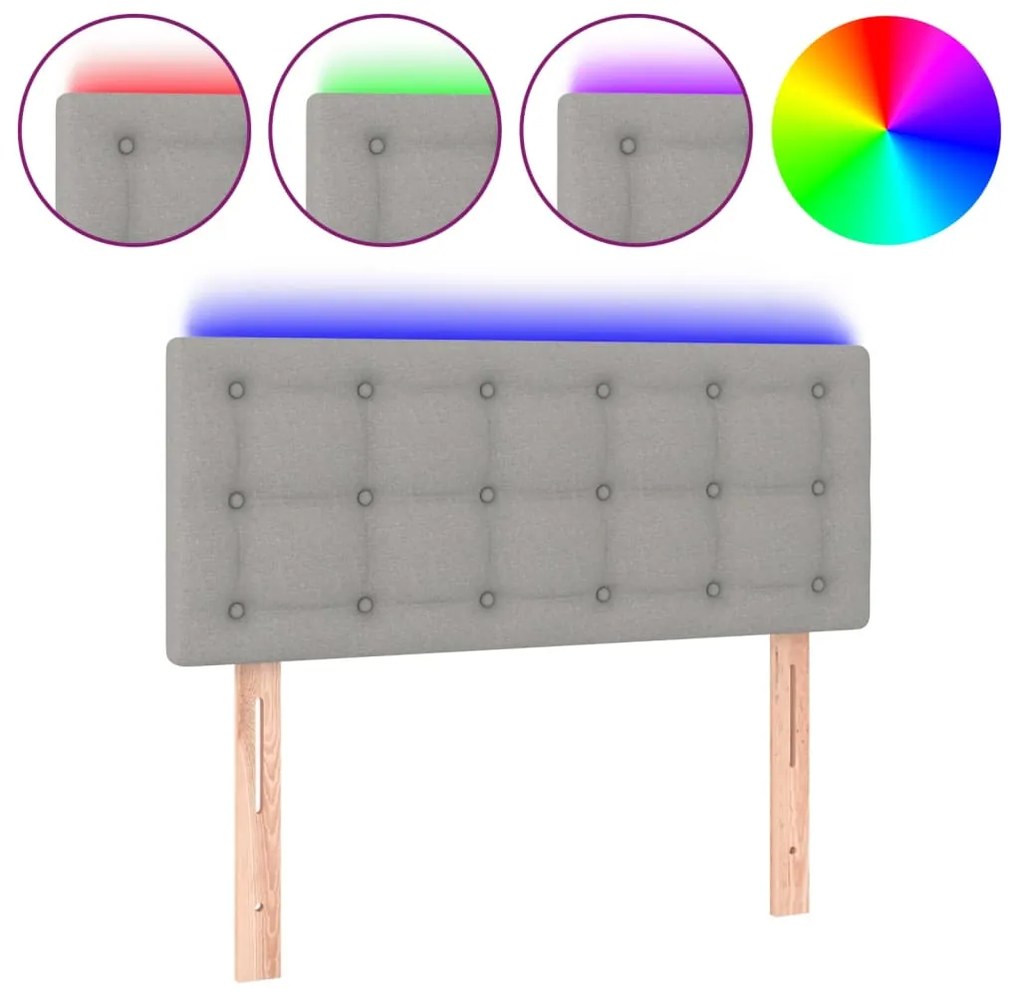 3122036 vidaXL LED горна табла за легло, светлосива, 100x5x78/88 см, плат