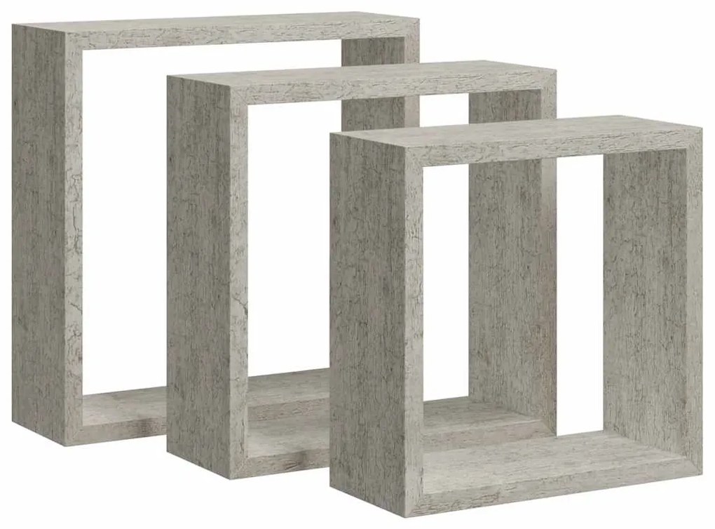 326721 vidaXL Стенни кубични рафтове 3 бр бетонно сиво