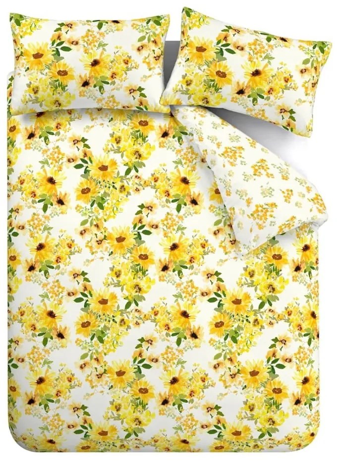 Жълто двойно удължено спално бельо 230x220 cm Sunflowers – Catherine Lansfield