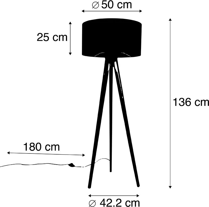 Подова лампа триножник черна с сив абажур 50 см - Tripod Classic