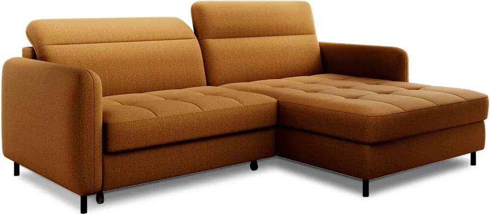 Жълт кадифен разтегателен ъглов диван с място за съхранение (десен ъгъл) Gomsi – ELTAP