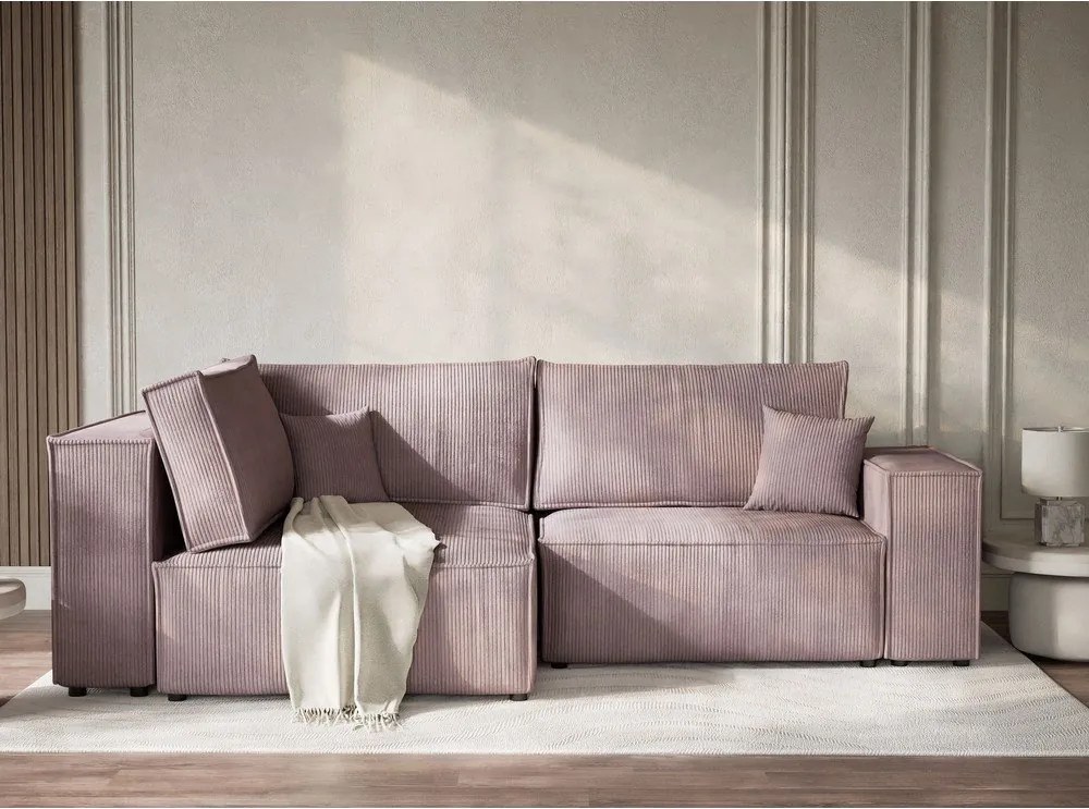 Лилав сгъваем/с място за съхранение ъглов диван от рипсено кадифе (ляв ъгъл/L форма) Tonga – Maison de Rêve