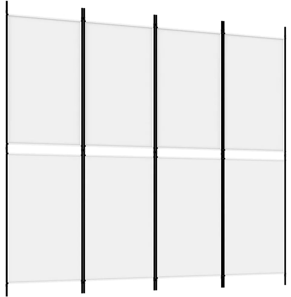 350214 vidaXL Параван за стая, 4 панела, бял, 200x180 см, текстил