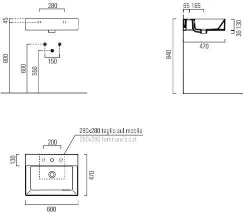 мивка Gsi Kube X-60 x 47 x 13