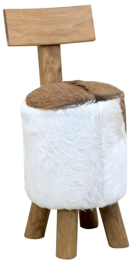 285206 vidaXL Табуретка, козя кожа и тиково дърво масив