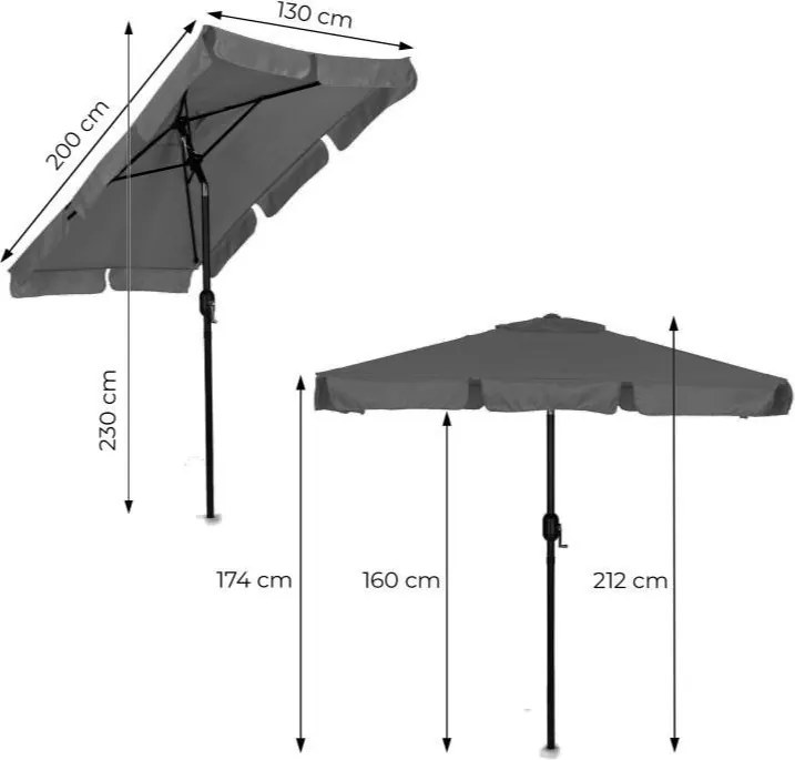 Елегантен градински чадър с регулируем наклон 200x130 cm