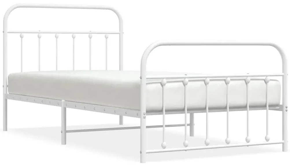 352640 vidaXL Метална рамка за легло с горна и долна табла, бяла, 100x200 см